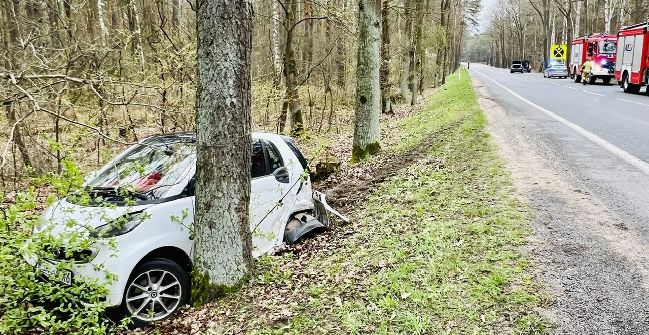 RADZYMIN. Wypadek na DW 631. Kierowca Smarta cudem nie rozbił się na drzewie.